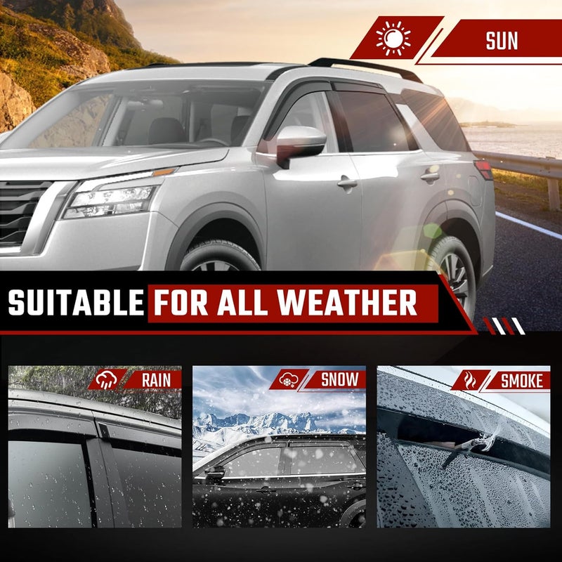 ISINLASSO Tape-On Rain Guards Compatible with Nissan Pathfinder 2021-2024 Black Extra Durable Shatterproof Side Window Deflectors, Vent Window Visors, Wind Deflectors - 4 PCS - Image 5